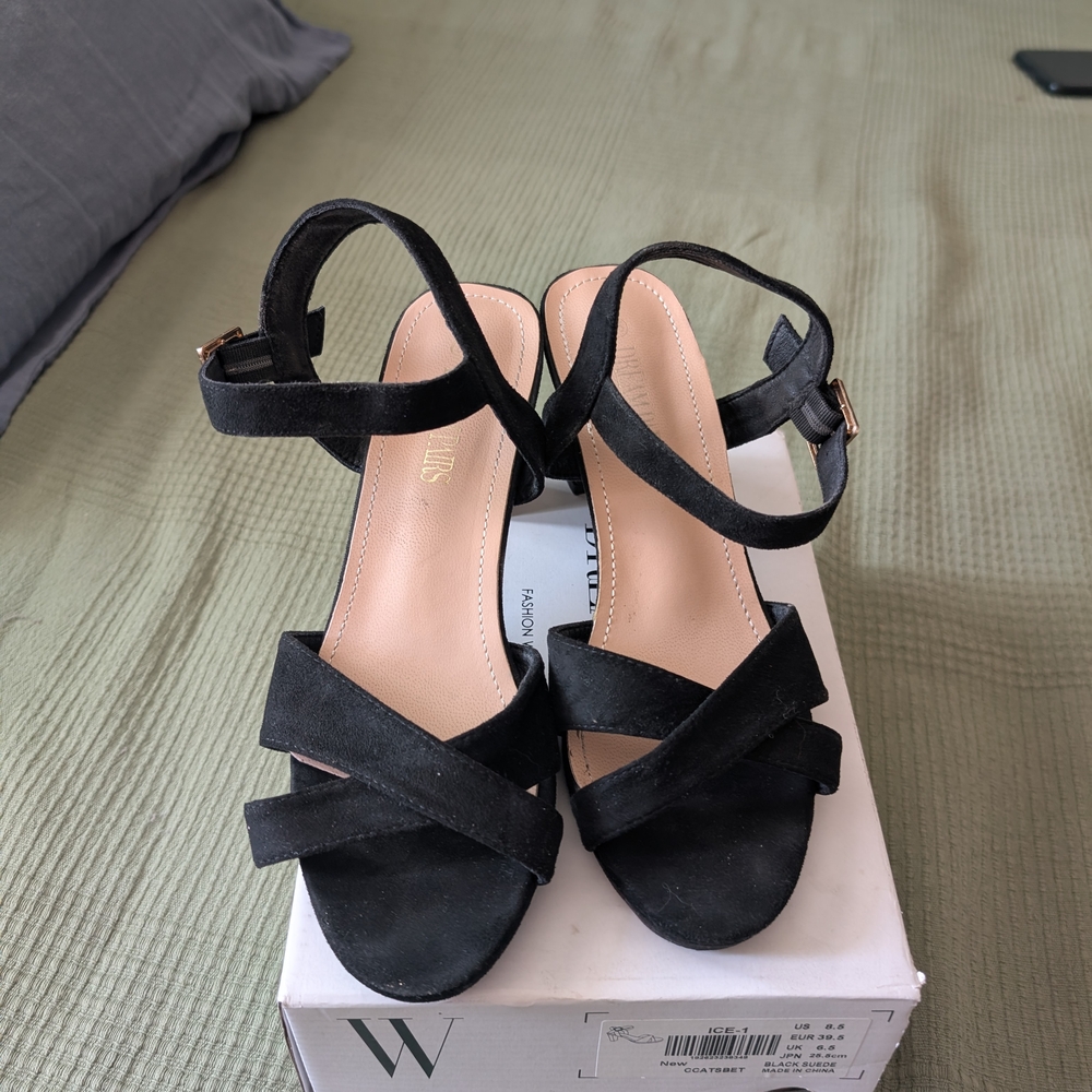Women's Strappy Black Suede Heels